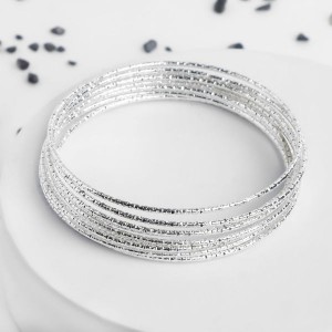 Браслет металл "Каркас" тонкая нить, набор 10 шт, цвет серебро