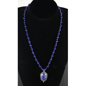 Колье-кулон из лазурита (тонированный), овал 25х18мм, оправа медальон