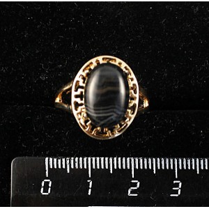 Кольцо c агатом чёрным, греческое, 14х10мм