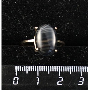 Кольцо c агатом чёрным,  овал 14х10мм
