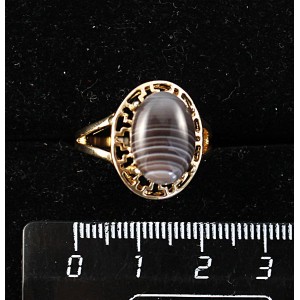 Кольцо c агатом серо-коричневым, греческое, 14х10мм
