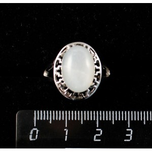 Кольцо c агатом белым, греческое, родиум, 14х10мм