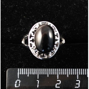 Кольцо c агатом чёрным, греческое, родиум, 14х10мм