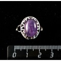 Кольцо c аметистом (нат.), греческое, родиум, 14х10мм