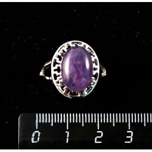 Кольцо c аметистом (нат.), греческое, родиум, 14х10мм