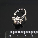 Кольцо с жемчугом 8-9мм и стразами, черный