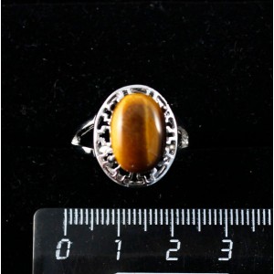 Кольцо с тигровым глазом, греческое, родиум, 14х10мм