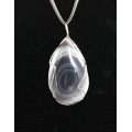 Кулон из агата серого (ботсванский), капля 52х32мм, мельхиор