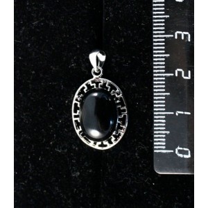 Кулон из агата чёрного, "греческий", родиум, 14х10мм
