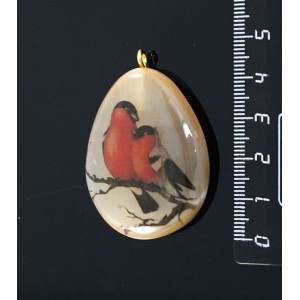 Кулон из селенита "Снегири" капля 32*45мм, на шнурке