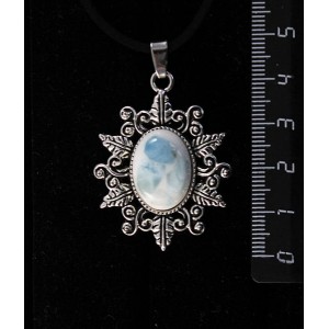 Кулон из ларимара, кабошон-мозаика, овал 18х13мм, основа "папоротник"