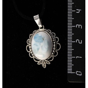 Кулон из ларимара, кабошон-мозаика, овал, 18х13мм, основа "трилистник"