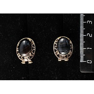 Серьги из агата чёрного, "греческие", 14х10мм, замок гвоздик+лапка