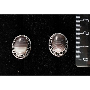 Серьги из агата серо-коричневого, "греческие", родиум, 14х10мм, замок гвоздик+лапка