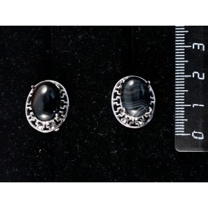 Серьги из агата чёрного, "греческие", родиум, 14х10мм, замок гвоздик+лапка