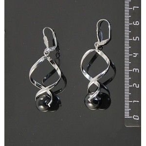 Серьги из агата черного, коннектор "спираль", шарик 12мм