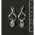 Серьги из аметиста, коннектор "спираль", шарик 12мм