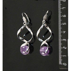 Серьги из аметиста, коннектор "спираль", шарик 12мм