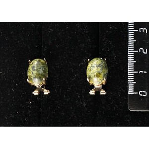 Серьги из змеевиком, овал 14х10мм, замок гвоздик+лапка
