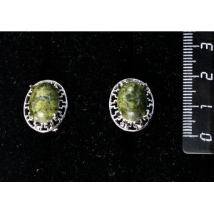 Серьги из змеевика, "греческие", родиум, 14х10мм, замок гвоздик+лапка