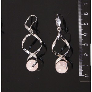 Серьги из кварца розового, коннектор "спираль", шарик 12мм