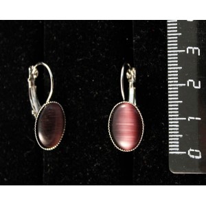 Cерьги из кошачьего глаз (синт.), цвет фиолетовый, овал 14х10мм, замок петелька