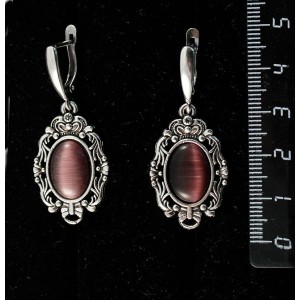 Серьги из кошачьего глаз (синт.), цвет фиолетовый, "принцесса", овал 14х10мм, швензы посеребрение