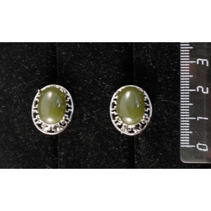 Серьги из нефрита, "греческие", родиум, 14х10мм, замок гвоздик+лапка