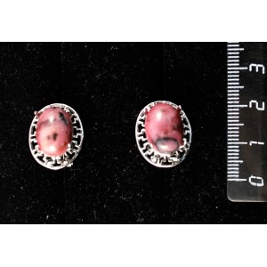 Серьги из родонита, "греческие", родиум, 14х10мм, замок гвоздик+лапка