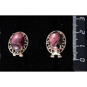 Серьги из родонита, "греческие", 14х10мм, замок гвоздик+лапка