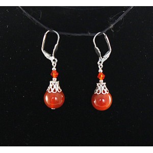 Серьги из сердолика, шарик 12мм, +бусинка