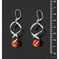 Серьги из сердолика, коннектор "спираль", шарик 12мм