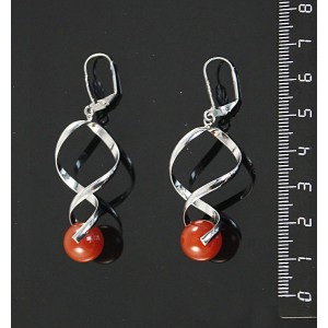 Серьги из сердолика, коннектор "спираль", шарик 12мм