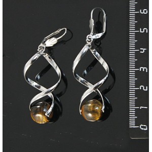 Серьги из тигрового глаза, коннектор "спираль", шарик 12мм