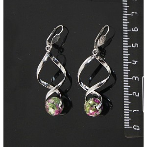 Серьги из цоизита, коннектор "спираль", шарик 12мм