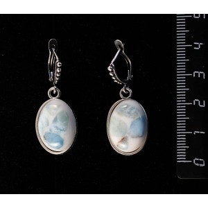 Серьги из ларимара, кабошон-мозаика, простой овал 18х13мм, швензы посеребрение