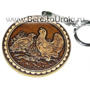 Брелок береста круглый "Глухари"