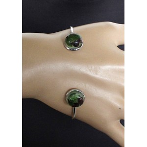 Браслет из хромдиопсида и граната (кабошон-мозаика) 2 круга 12мм, жесткая основа