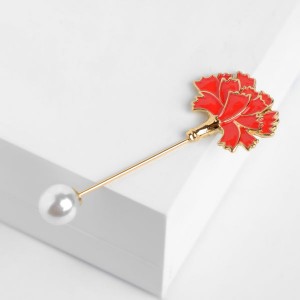 Булавка "Цветок" гвоздика, 7см, цвет красно-белый, цвет золотистый