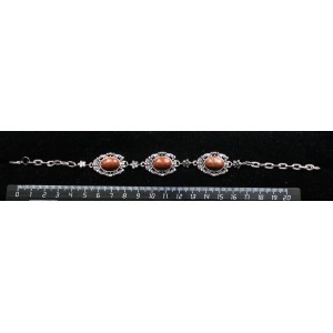 Браслет из авантюрина красного (иск.), основа "принцесса" овал 14х10мм, на цепочке