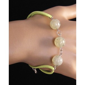 Браслет из пренита "3 шарика", шарик 12мм, на шнурке