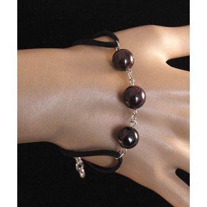 Браслет из граната "3 шарика", шарик 12мм, на шнурке