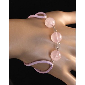Браслет из кварца розового "3 шарика", шарик 12мм, на шнурке