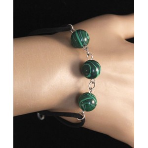 Браслет из малахита (иск.) "3 шарика", шарик 12мм, на шнурке