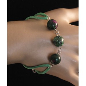 Браслет из цоизита "3 шарика", шарик 12мм, на шнурке