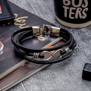 Браслет мужской "Гравитация" бесконечность, цвет чёрный (кожа,)