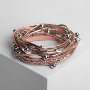 Браслет ассорти "На магните" бусинки, 38см, цвет бело-бежевый в сером металле