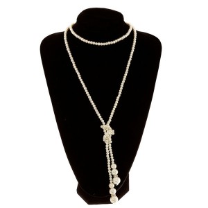 Бусы "Жемчуг" узел, цвет молочный, 60 см (пластик, стразы, бижутерный сплав)