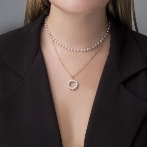 Колье с жемчугом "Олимпия" круг, цвет белый, цвет золотистый, 40 см (пластик)