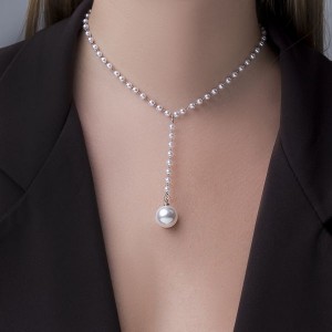 Колье с жемчугом "Олимпия", цвет белый, цвет серебристый, 32 см (пластик, бижутерный сплав)